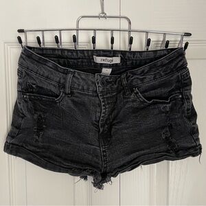 Women’s Charcoal/Black Distressed Denim Shorts | Refuge Sz 4
